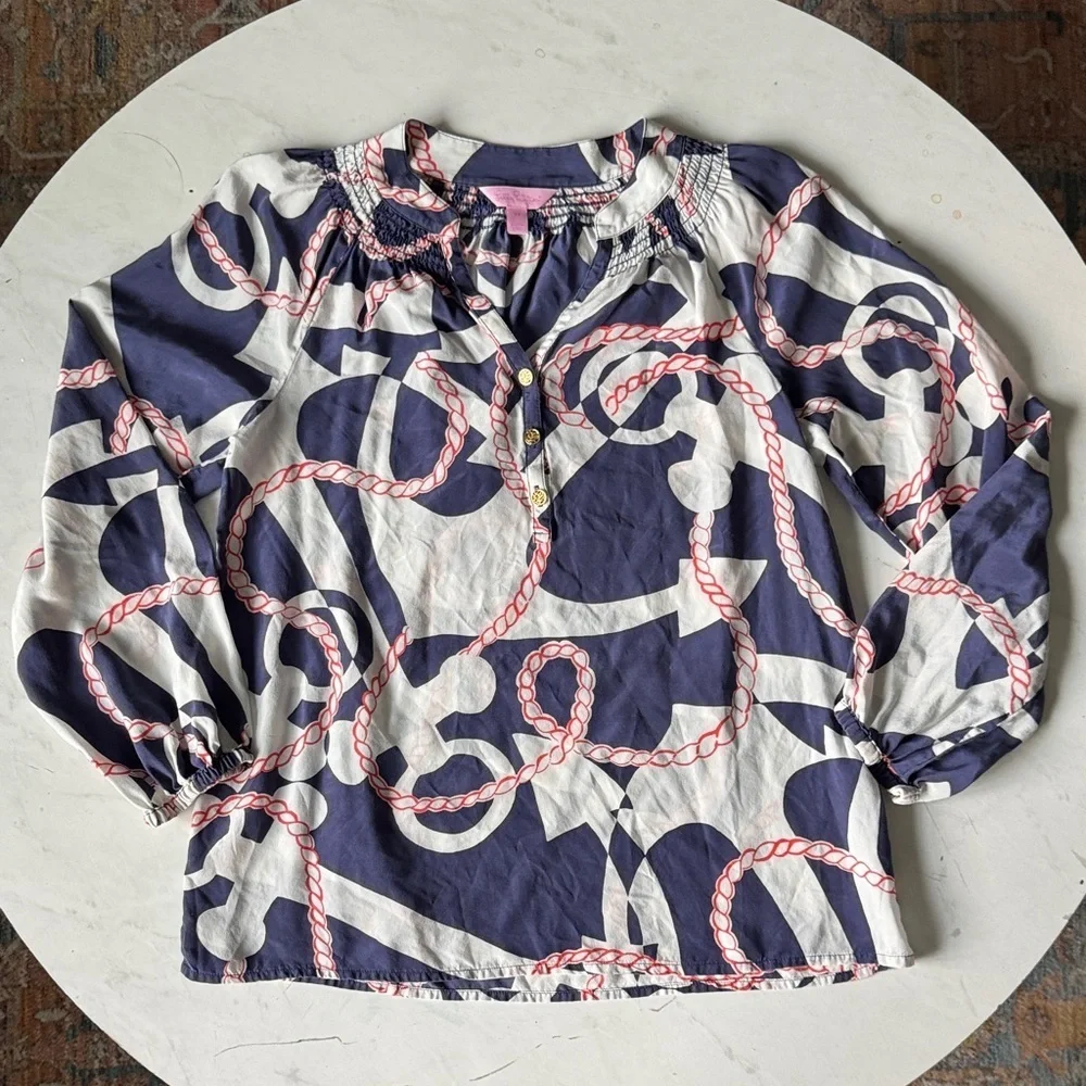 Lilly Pulitzer Navy and White Rope Print Blouse - Picture 10 of 15